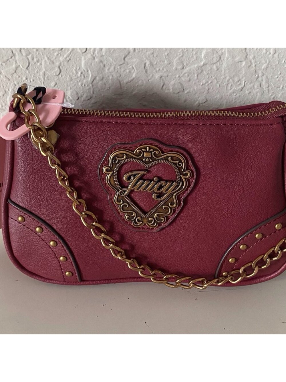Juicy Couture In Her Juicy Era Convertible Wristlet Mini Bag Purse Cranberry NEW - Picture 2 of 12